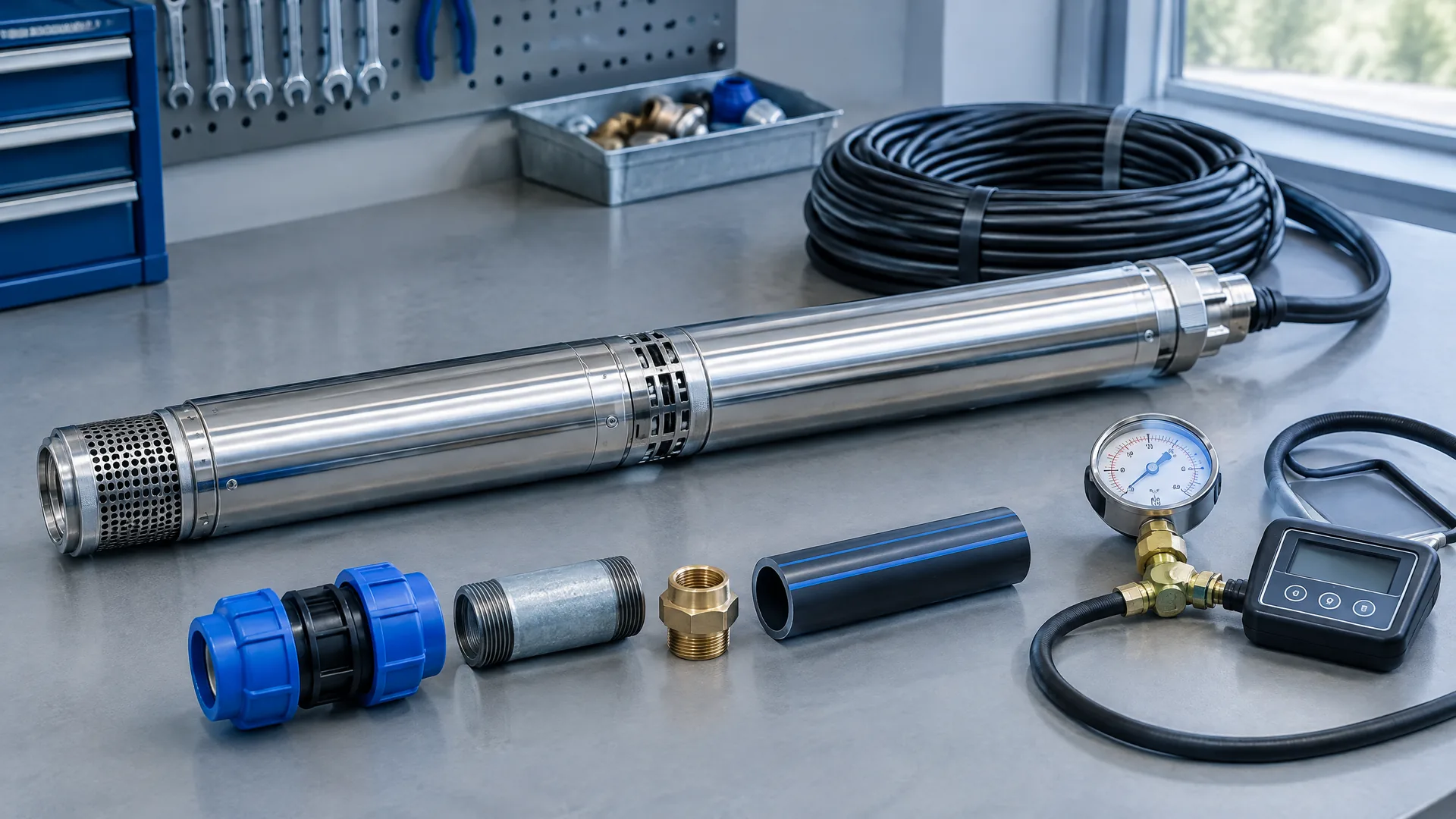 Illustrative submersible well-pump repair equipment
